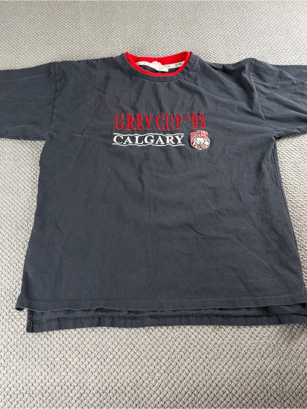 Vintage softwear Grey Cup '93 Calgary Black Tee with Red Trim single stitch